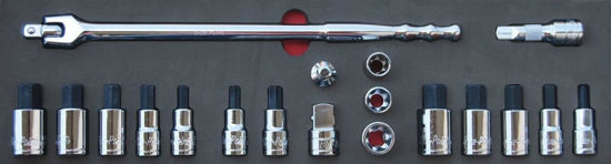 MOD.138SH45SC - 1/2" Hex Skt Drivers; Torx Skts and Breaker Bar - 19Pc - Metric & Imperial