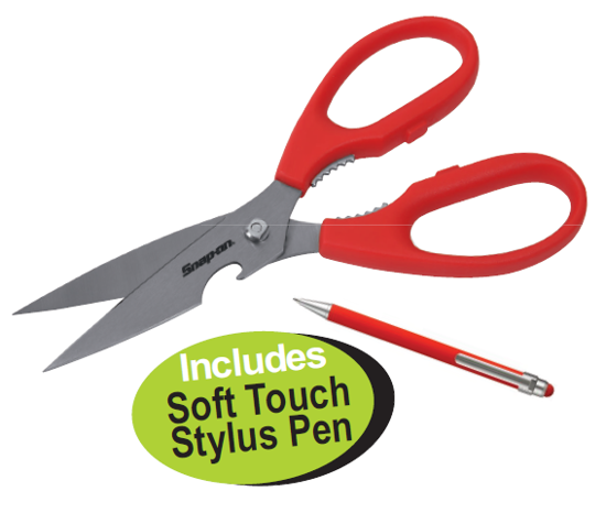 Snap-on XXSEP213 Exclusive Red Handle Shears Includes Soft Touch Stylus Pen