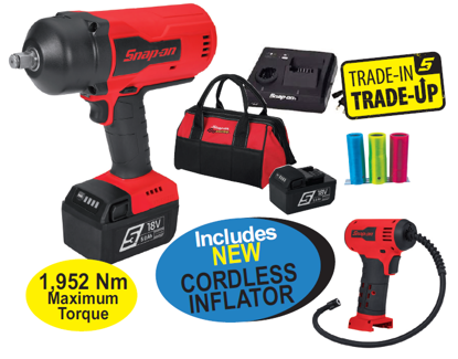 Snap-on XXDEC283 1/2" 18V Cordless, Brushless Impact Gun Kit Includes NEW CORDLESS INFLATOR