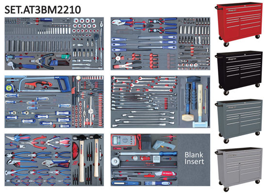 Snap-on Blue - SET.AT3BM2210-$ - 379Pc Senior Auto Technician Tool Set in Foam Inserts supplied with Wide 10Drw Snap-on Roll Cabinet
