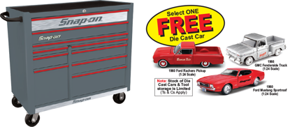 Snap-on Storm Grey Roll Cab, with Red Trim & Brushed Sliver Front Guards 10 Drawer Roll Cabinet KRA2210KZUSR-S