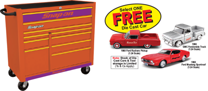Snap-on Electric Orange Yellow/Purple 10 Drawer Roll Cabinet KRA2210KZUOY-P