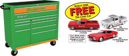 Snap-on Extreme Green Chrome/Orange 10 Drawer Roll Cabinet KRA2210KZUEC-O