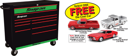 Snap-on Flat Black Red/Green 10 Drawer Roll Cabinet KRA2210KZUBR-G