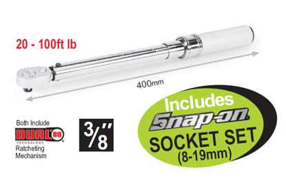 Snap-on 3/8" Adjustable Click-Type Fixed Head Torque Wrenches with Socket Set | XXMAY113