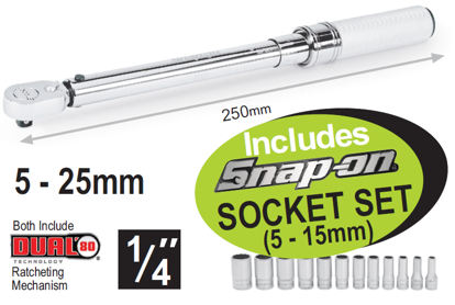 XXMAY116 - QD1RN25B Adjustable 1/4" Torque Wrench with Socket Set