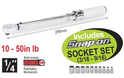 XXMAY117 - QD1R50A Snap-on 1/4" Click-Type Torque Wrench with Socket Set