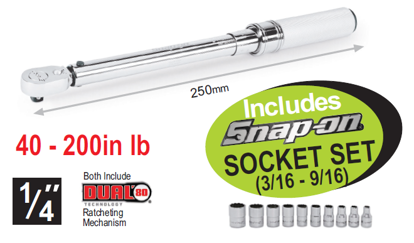 XXMAY118 - QD1R200A Snap-on 1/4" Click-Type Torque Wrench with Socket Set