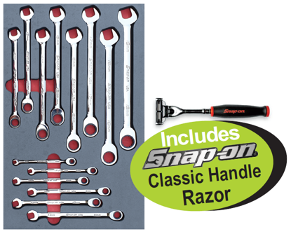 Snap-on XXMAY129 14pc Ratcheting Spanner Set with Foam Control Insert, Classic Handle Razor Included