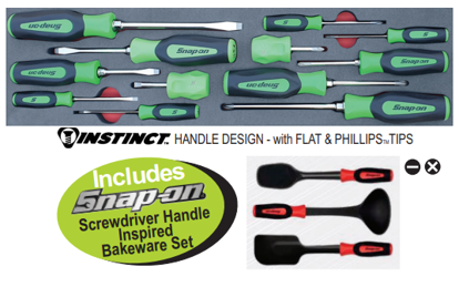 Snap-on 12pc Screwdriver Set with Green Instinct Handles - XXJUN121