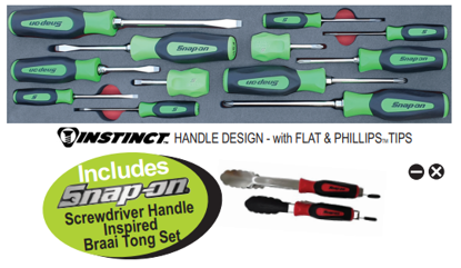 Snap-on XXJUN122 12pc Screwdriver Set with Green Handles & Foam Insert