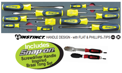 Picture of XXJUN124 Screwdriver Set HI-VIZ Handles Includes Snap-on Screwdriver Handle Inspired Braai Tong Set