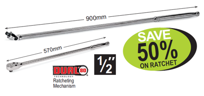 Snap-on 1/2" Breaker Bar 900mm & Extra Long Ratchet Combo XXJUL108