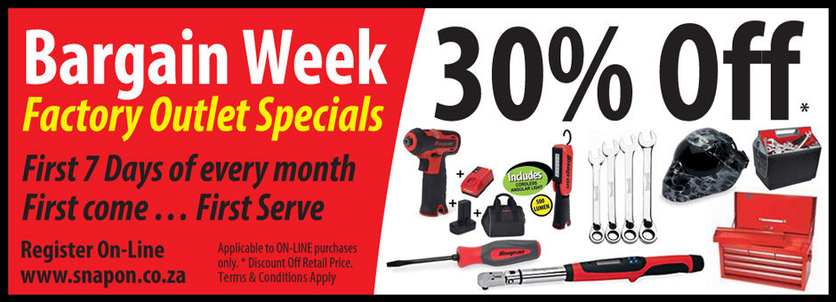 Snap-on BARGAIN Week February 2025 Up to 30 Percent Off on Factory Outlet Products