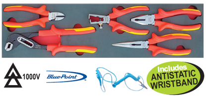 Snap-on Blue 5pc Plier Set with Antistatic Wristband XXSEP110