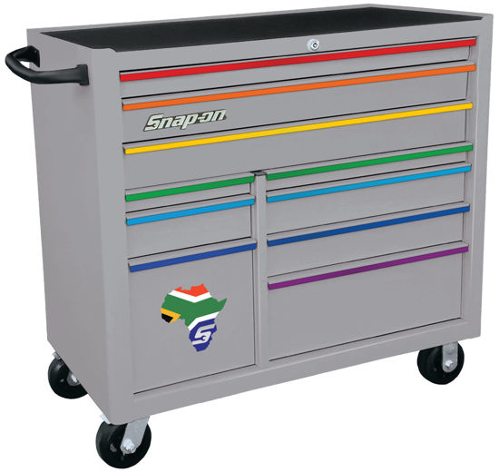 Picture of KRA2210KZUAX-NF-WO - Wide 10Drw Roll Cabinet; Arctic Silver with "Rainbow" Aluminium Trims