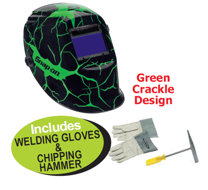 XXMAR263 Snap-on Auto Darkening Welding Helmet with External Shade Control - Green Crackle Design