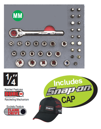 XXAPR208 1/4" Low-Profile Ratchet, Socket & Bit Set Includes Snap-on CAP