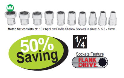XXAPR234 1/4" Low-Profile Socket set Supplied in Foam Control Insert