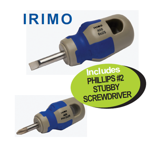 XXAPR226 Irimo Stubby Screwdrivers Includes: PHILLIPS #2 STUBBY SCREWDRIVER