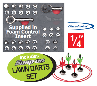 XXAPR210 Snap-on Blue 1/4" Stubby Ratchet & Bit Set Includes: Snap-on Lawn Darts Set